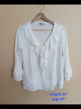 Democracy White Ruffle-Front Peasant Blouse